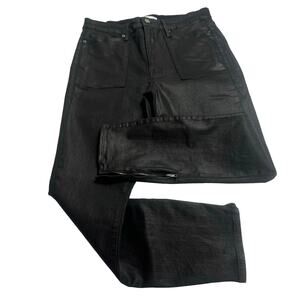 Women's Good American Black Good Waist Waxed Coated Cropped Denim Jeans sz 10/30
